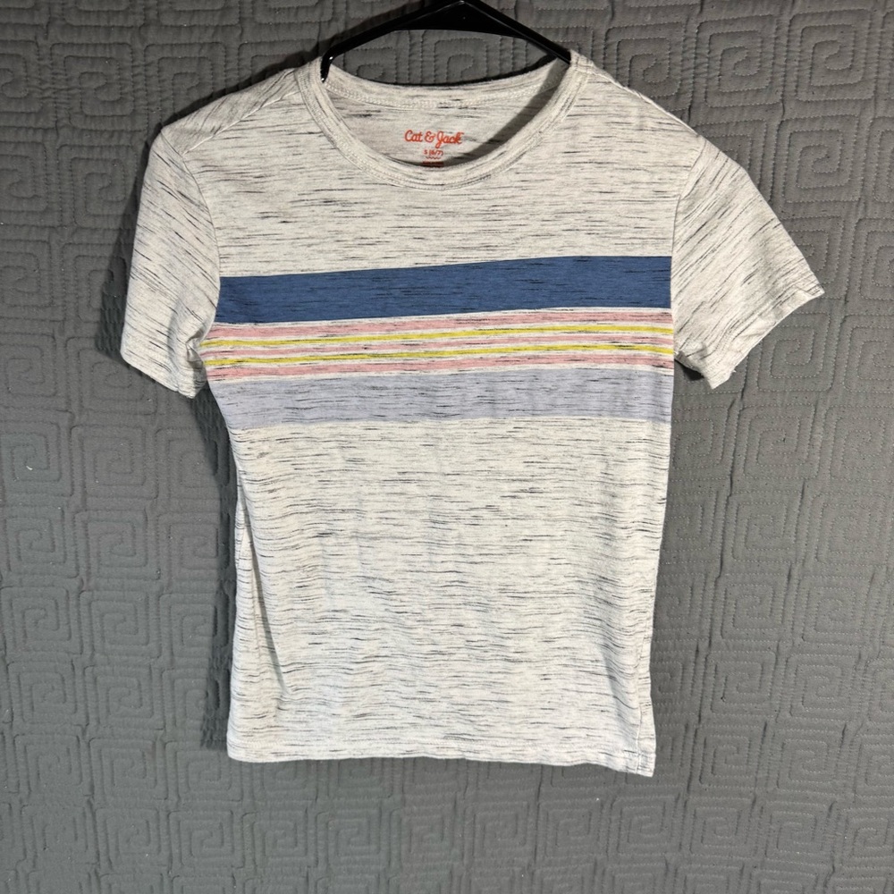 Cat & Jack T-Shirt Boys Size Small 6/7 Striped White